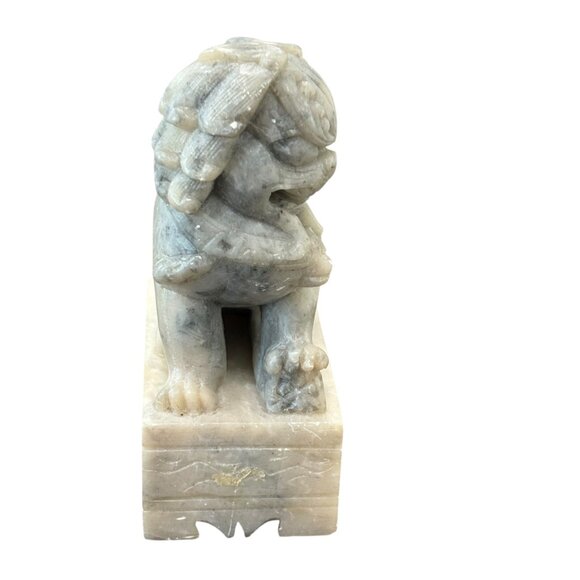 Carved Stone Foo Dog Statue 5" Tall Handcrafted Soapstone Decorative - Picture 3 of 7
